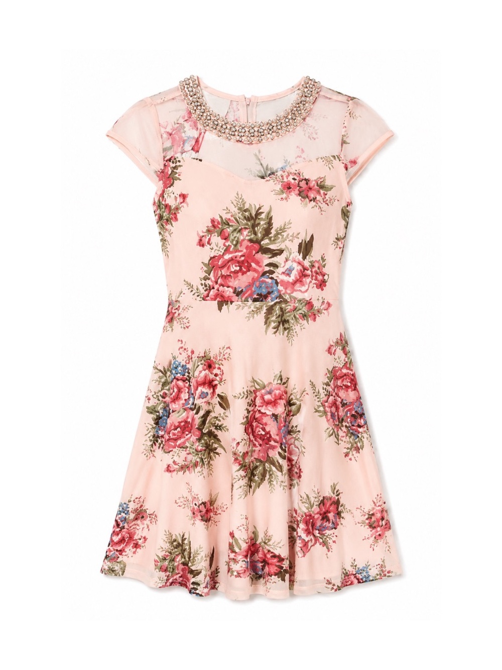 Monteau Girl Light Pink Floral Cap Sleeve Beaded Neckline Formal Dress Size 8